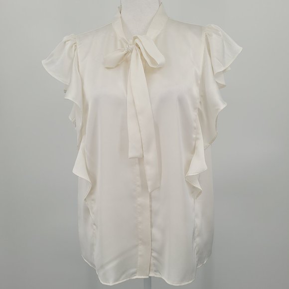 Ann Taylor Tops - Ann Taylor Satin Ruffle Tie Neck Top